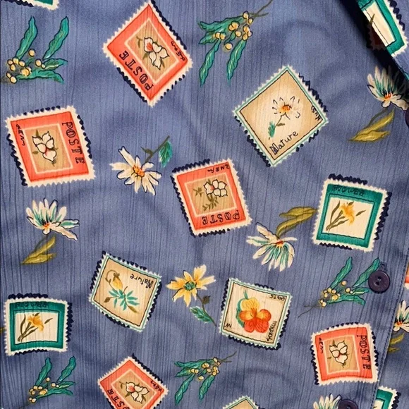 TanJay Blue Casual Button Down Shirt with Playful Print Size 14 - Picture 3 of 5